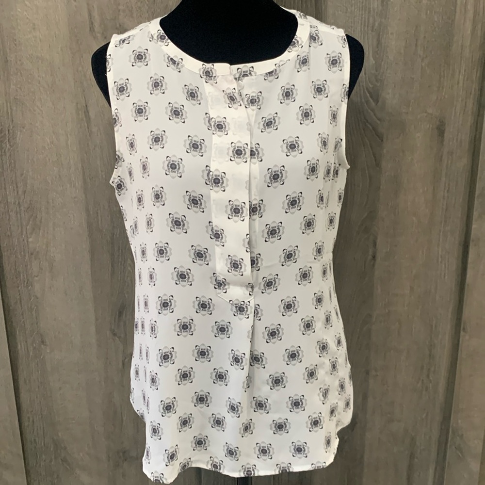Ann Taylor Loft Outlet White Floral Sleeveless Blouse Women's Size SP
